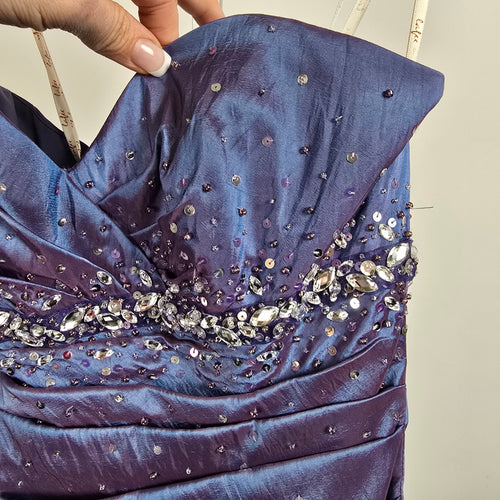 Lafée Jasmine Blue Purple Iridescent Beaded Formal Dress Grad Gown Size 0