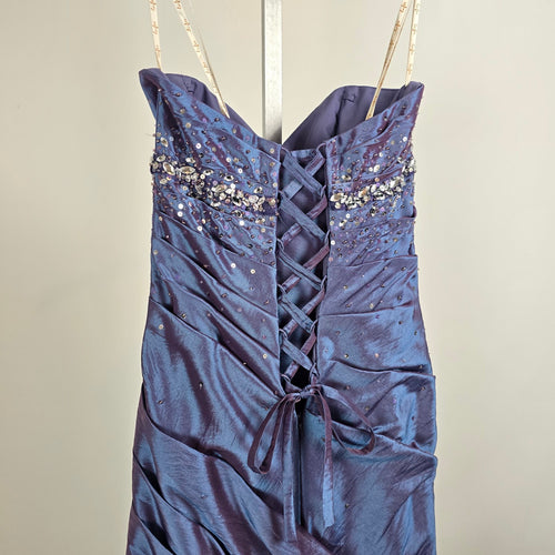 Lafée Jasmine Blue Purple Iridescent Beaded Formal Dress Grad Gown Size 0