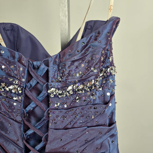 Lafée Jasmine Blue Purple Iridescent Beaded Formal Dress Grad Gown Size 0