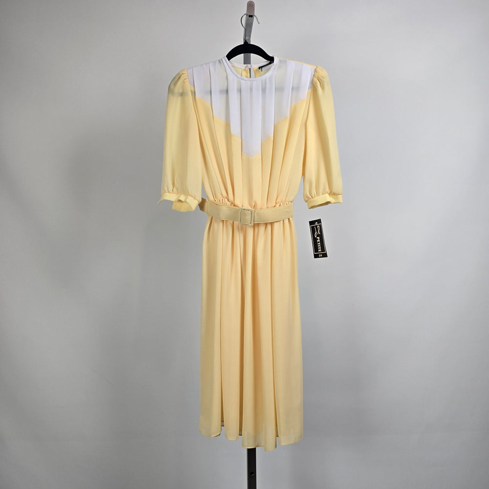 Vintage Joseph Ribkoff Yellow Chiffon Belted Dress Size 3