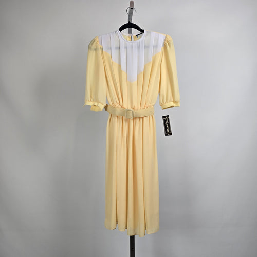 Vintage Joseph Ribkoff Yellow Chiffon Belted Dress Size 3