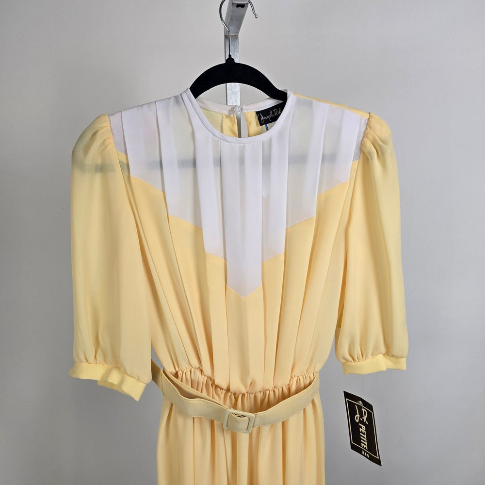 Vintage Joseph Ribkoff Yellow Chiffon Belted Dress Size 3