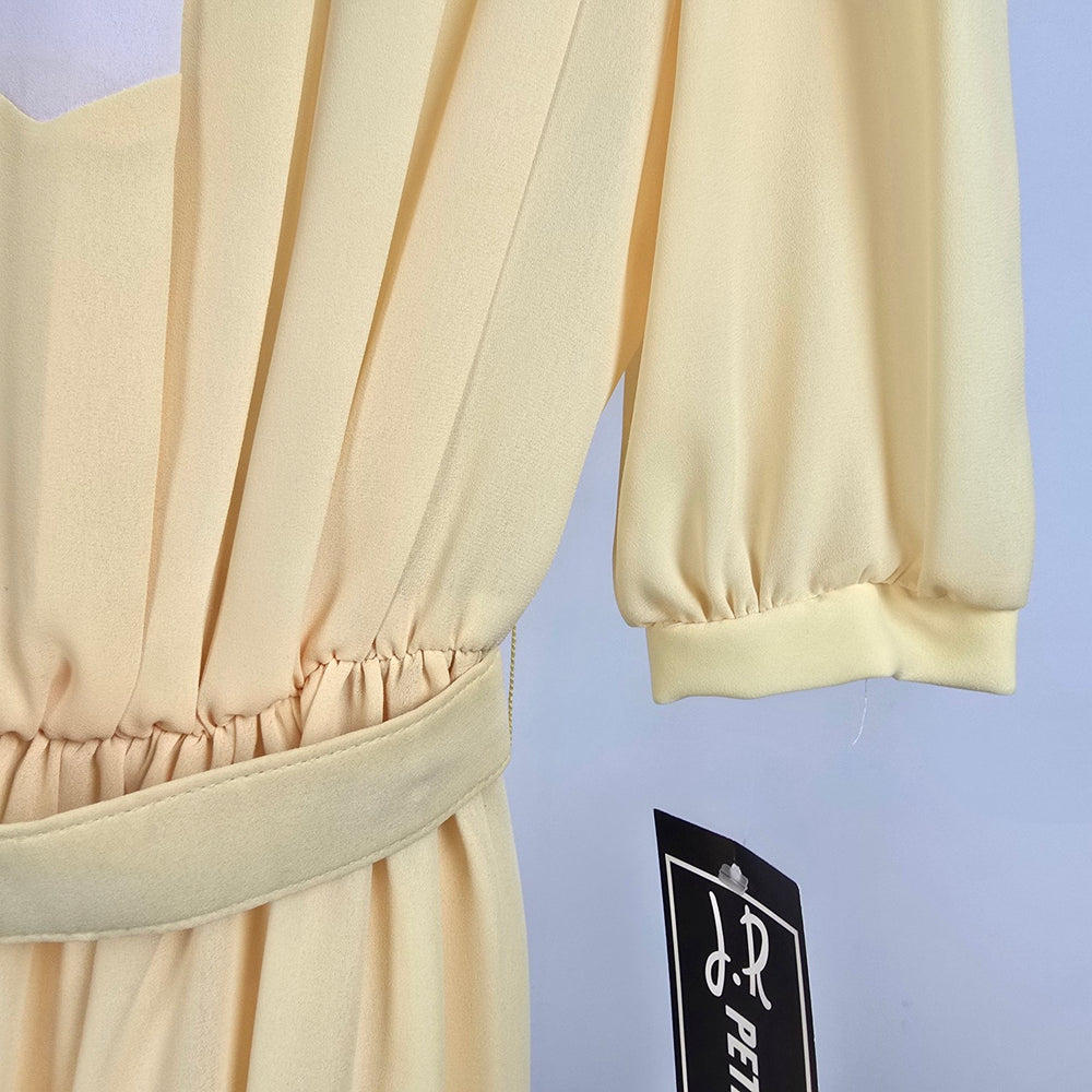 Vintage Joseph Ribkoff Yellow Chiffon Belted Dress Size 3