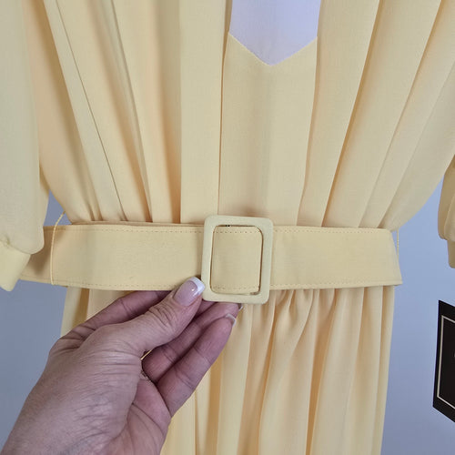 Vintage Joseph Ribkoff Yellow Chiffon Belted Dress Size 3