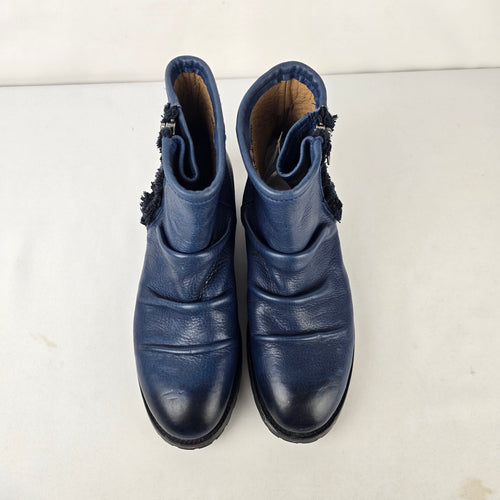 John Fluevog Malcolm 2.0 Blue Leather Ankle Boots Size 11