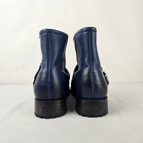 John Fluevog Malcolm 2.0 Blue Leather Ankle Boots Size 11
