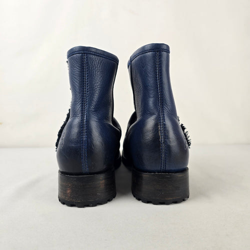 John Fluevog Malcolm 2.0 Blue Leather Ankle Boots Size 11