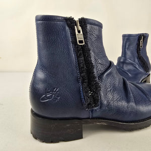 John Fluevog Malcolm 2.0 Blue Leather Ankle Boots Size 11