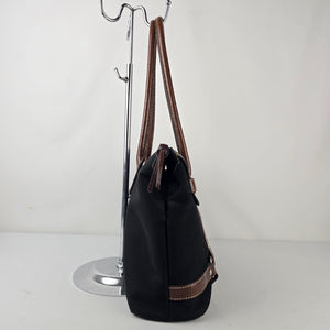 Liz Claiborne America Black Canvas Brown Croc Embossed Shoulder Satchel Bag