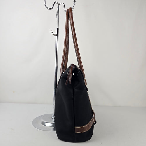 Liz Claiborne America Black Canvas Brown Croc Embossed Shoulder Satchel Bag