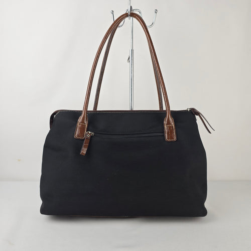 Liz Claiborne America Black Canvas Brown Croc Embossed Shoulder Satchel Bag