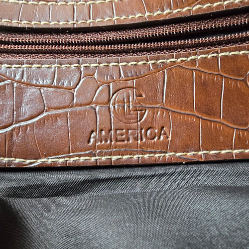 Liz Claiborne America Black Canvas Brown Croc Embossed Shoulder Satchel Bag