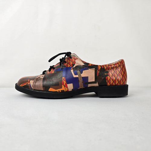 Icon Colorful Geometric Leather Oxford Shoes Lace Up Flats Size 9.5