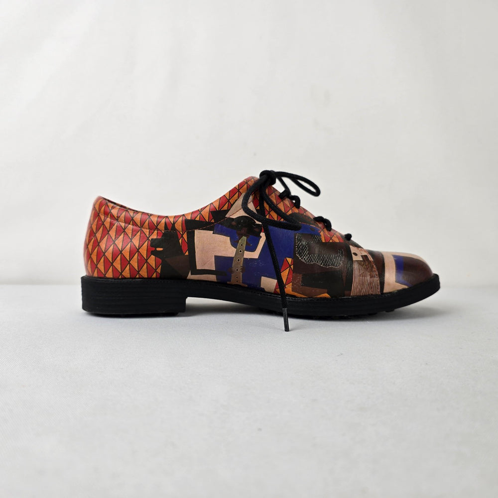 Icon Colorful Geometric Leather Oxford Shoes Lace Up Flats Size 9.5
