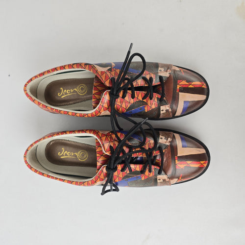 Icon Colorful Geometric Leather Oxford Shoes Lace Up Flats Size 9.5