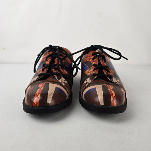 Icon Colorful Geometric Leather Oxford Shoes Lace Up Flats Size 9.5