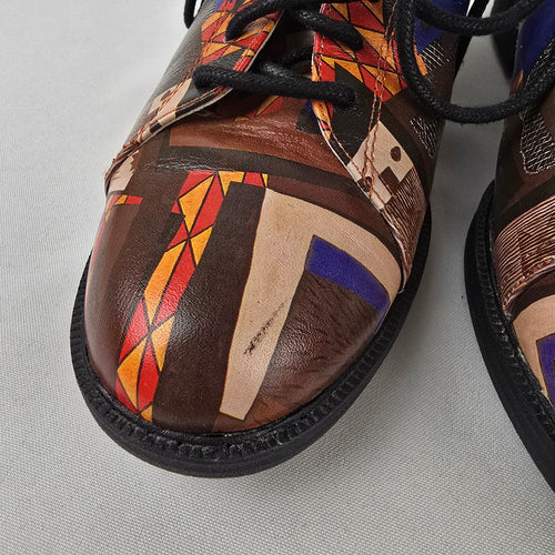 Icon Colorful Geometric Leather Oxford Shoes Lace Up Flats Size 9.5