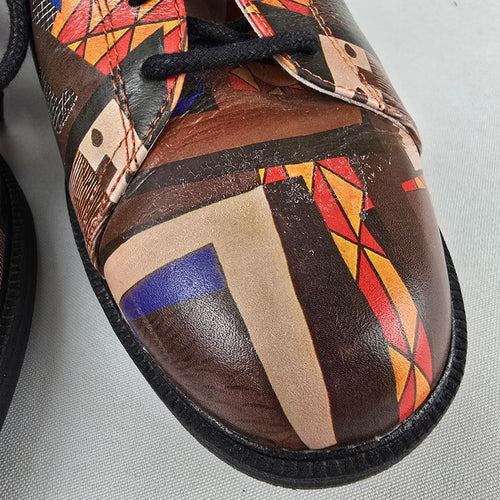 Icon Colorful Geometric Leather Oxford Shoes Lace Up Flats Size 9.5