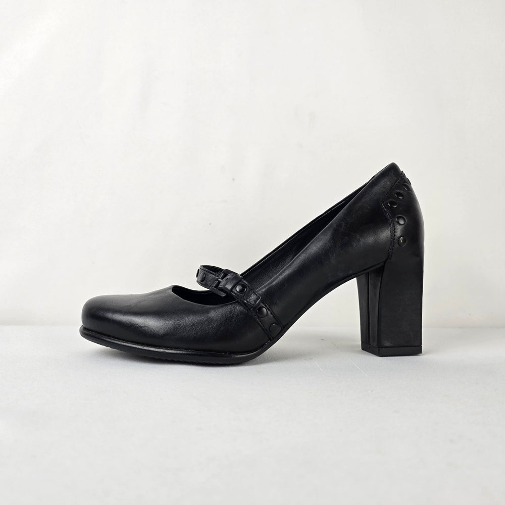 ECCO Black Leather Mary Jane Block Heel Pumps 39