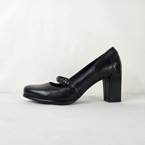 ECCO Black Leather Mary Jane Block Heel Pumps 39