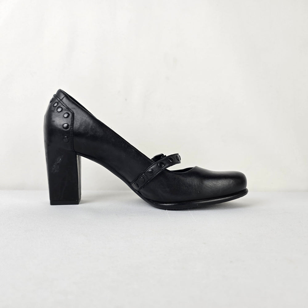 ECCO Black Leather Mary Jane Block Heel Pumps 39