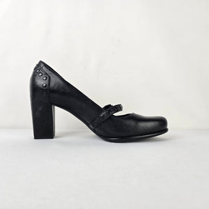 ECCO Black Leather Mary Jane Block Heel Pumps 39