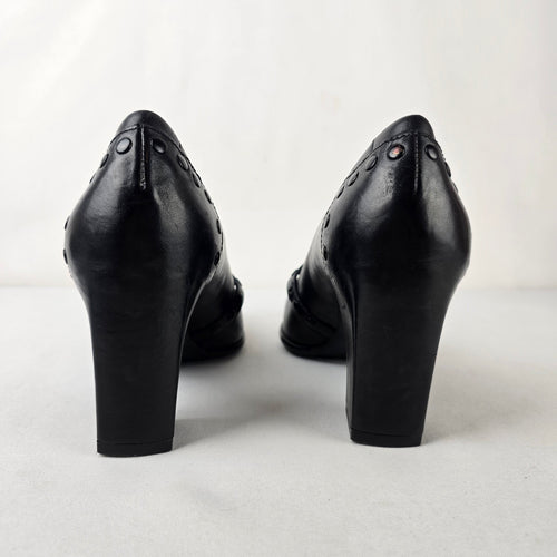 ECCO Black Leather Mary Jane Block Heel Pumps 39