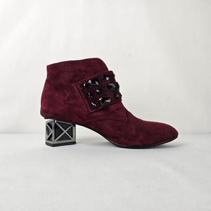Kiss Kiss Burgundy Suede Jeweled Ankle Boots Size 9