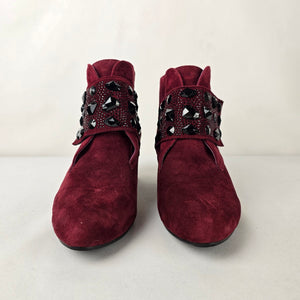 Kiss Kiss Burgundy Suede Jeweled Ankle Boots Size 9