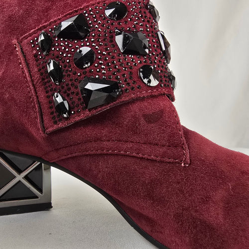 Kiss Kiss Burgundy Suede Jeweled Ankle Boots Size 9