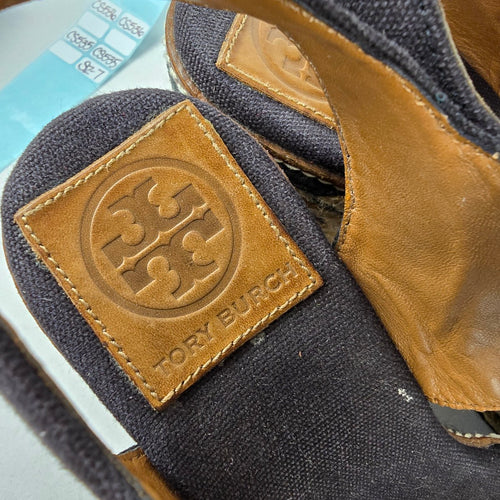 Tory Burch Black Canvas Espadrille Wedge Sandals Lace Up Size 7