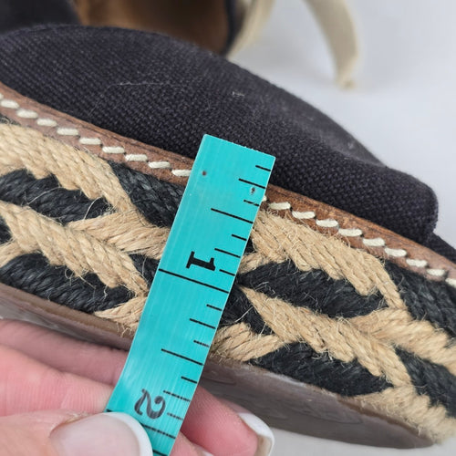 Tory Burch Black Canvas Espadrille Wedge Sandals Lace Up Size 7