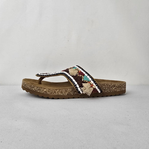 Torgeis Beaded Tassel Thong Sandals Cork Footbed Size 8