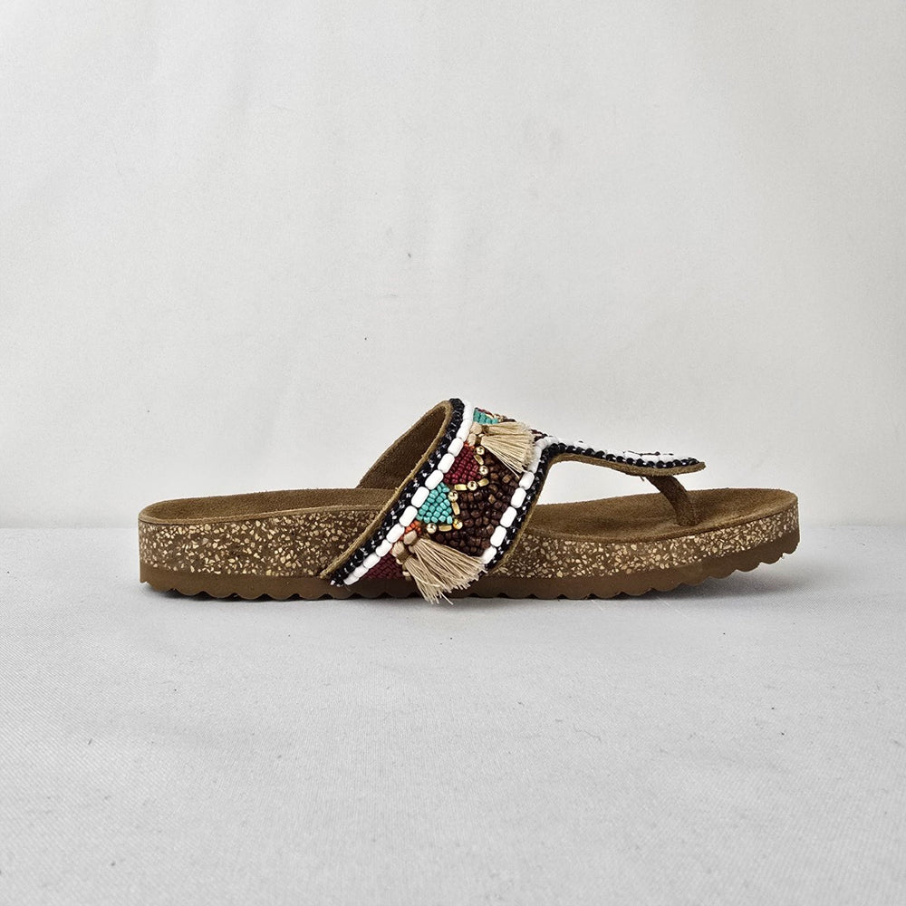 Torgeis Beaded Tassel Thong Sandals Cork Footbed Size 8