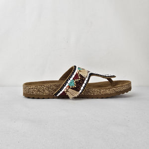 Torgeis Beaded Tassel Thong Sandals Cork Footbed Size 8