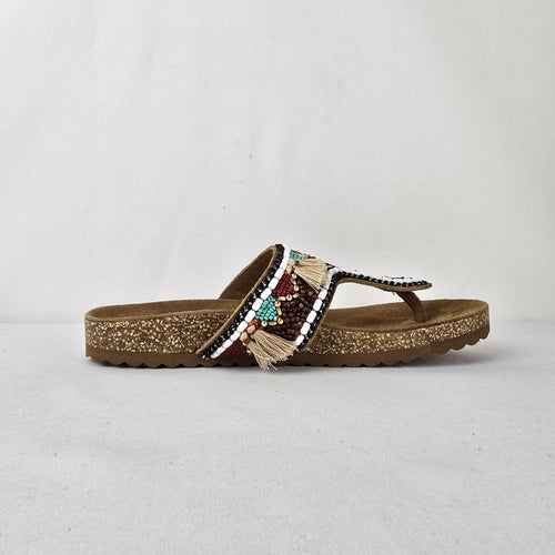 Torgeis Beaded Tassel Thong Sandals Cork Footbed Size 8