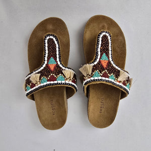 Torgeis Beaded Tassel Thong Sandals Cork Footbed Size 8
