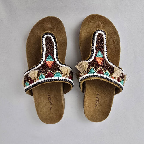 Torgeis Beaded Tassel Thong Sandals Cork Footbed Size 8