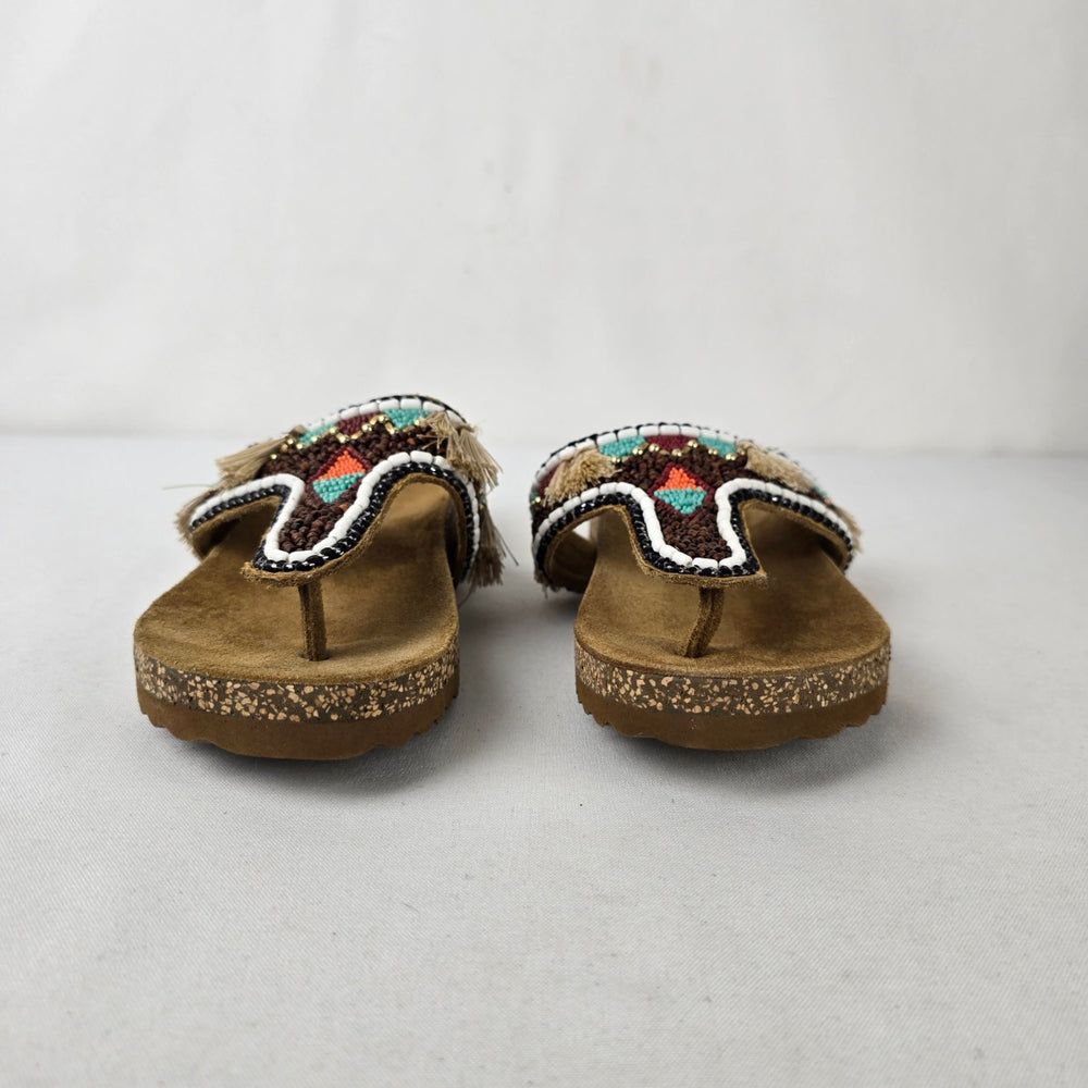 Torgeis Beaded Tassel Thong Sandals Cork Footbed Size 8