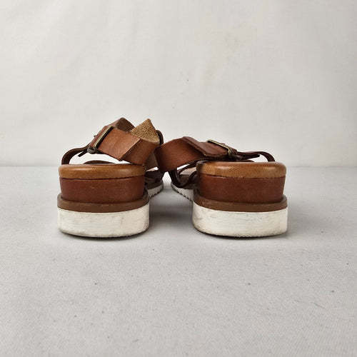 Bertuchi Brown Leather Strappy Sandals Made in Spain Size 8
