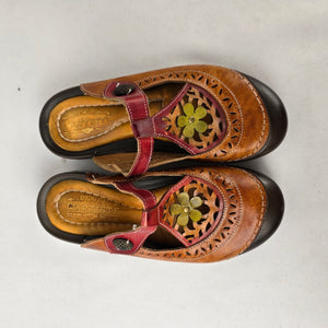 Spring Step L’Artiste Leather Floral Cutout Clog Mules Size 8