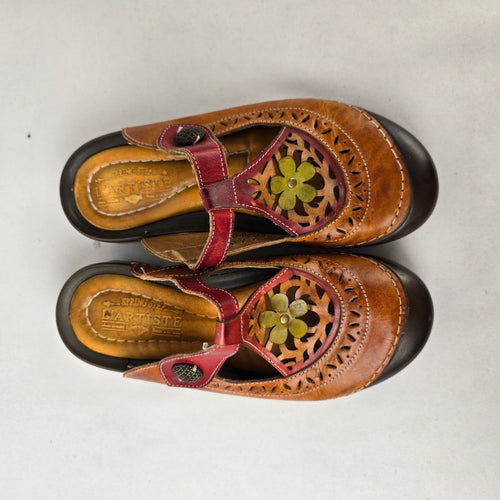 Spring Step L’Artiste Leather Floral Cutout Clog Mules Size 8