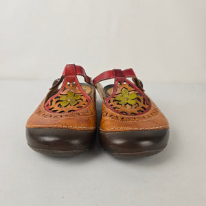 Spring Step L’Artiste Leather Floral Cutout Clog Mules Size 8