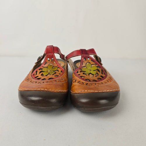 Spring Step L’Artiste Leather Floral Cutout Clog Mules Size 8