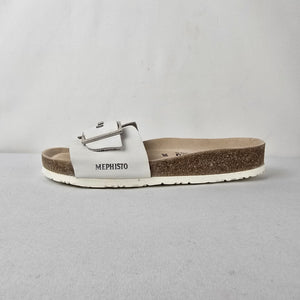 Mephisto Air-Relax White Leather Buckle Slide Sandals Size 7.5
