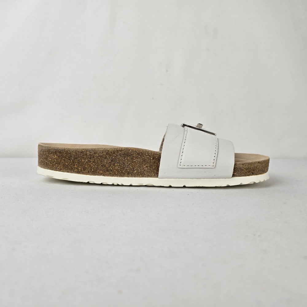 Mephisto Air-Relax White Leather Buckle Slide Sandals Size 7.5