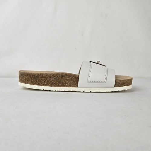 Mephisto Air-Relax White Leather Buckle Slide Sandals Size 7.5