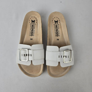 Mephisto Air-Relax White Leather Buckle Slide Sandals Size 7.5