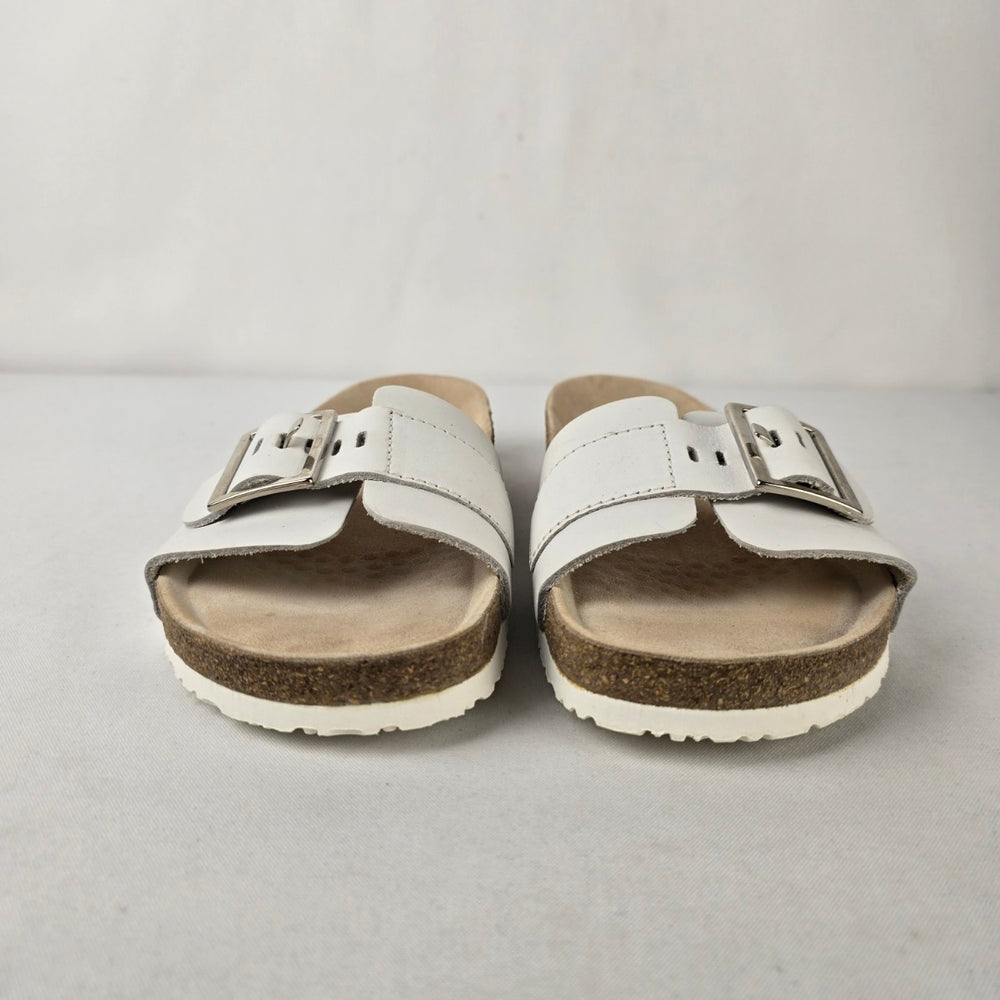 Mephisto Air-Relax White Leather Buckle Slide Sandals Size 7.5