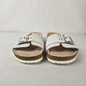 Mephisto Air-Relax White Leather Buckle Slide Sandals Size 7.5